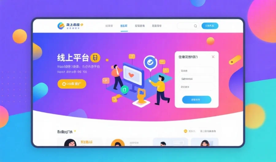 现代风格的线上娱乐平台界面，色彩明快，有丰富的互动元素和用户积极参与的场景